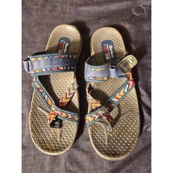 Skechers Womens Sandals Shoes Size 10 Reggae Slide Daydreamers Blue Aztec Style - Picture 1 of 3